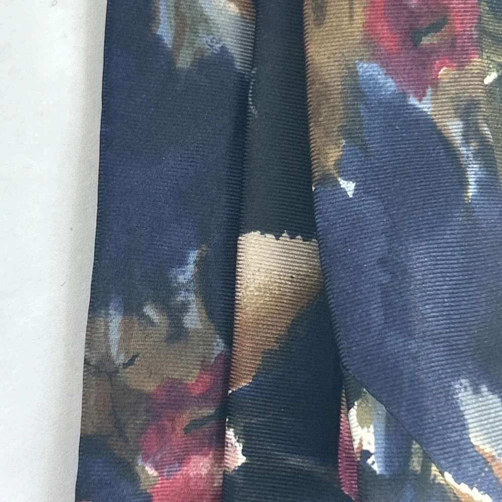 Vintage Navy Blue Italian Silk Tie L'Atelier Floral Abstract Made In USA